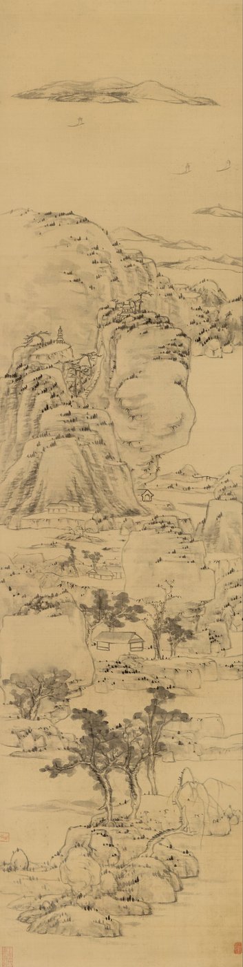 Landschap in de stijl van Ni Zan, (1301-1374) door Bada Shanren